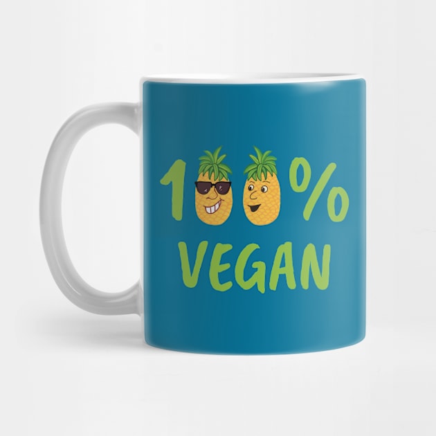 100% Vegan - pineapples with cartoon faces by Crystal Raymond